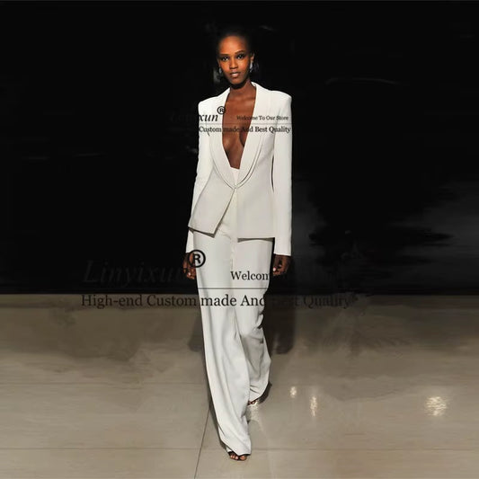 Jacket+Pants Ivory Women Business Suits Blazer Female Office Uniform 2 Piece Set Customized Formal Trouser Suit Womens Tuxedo