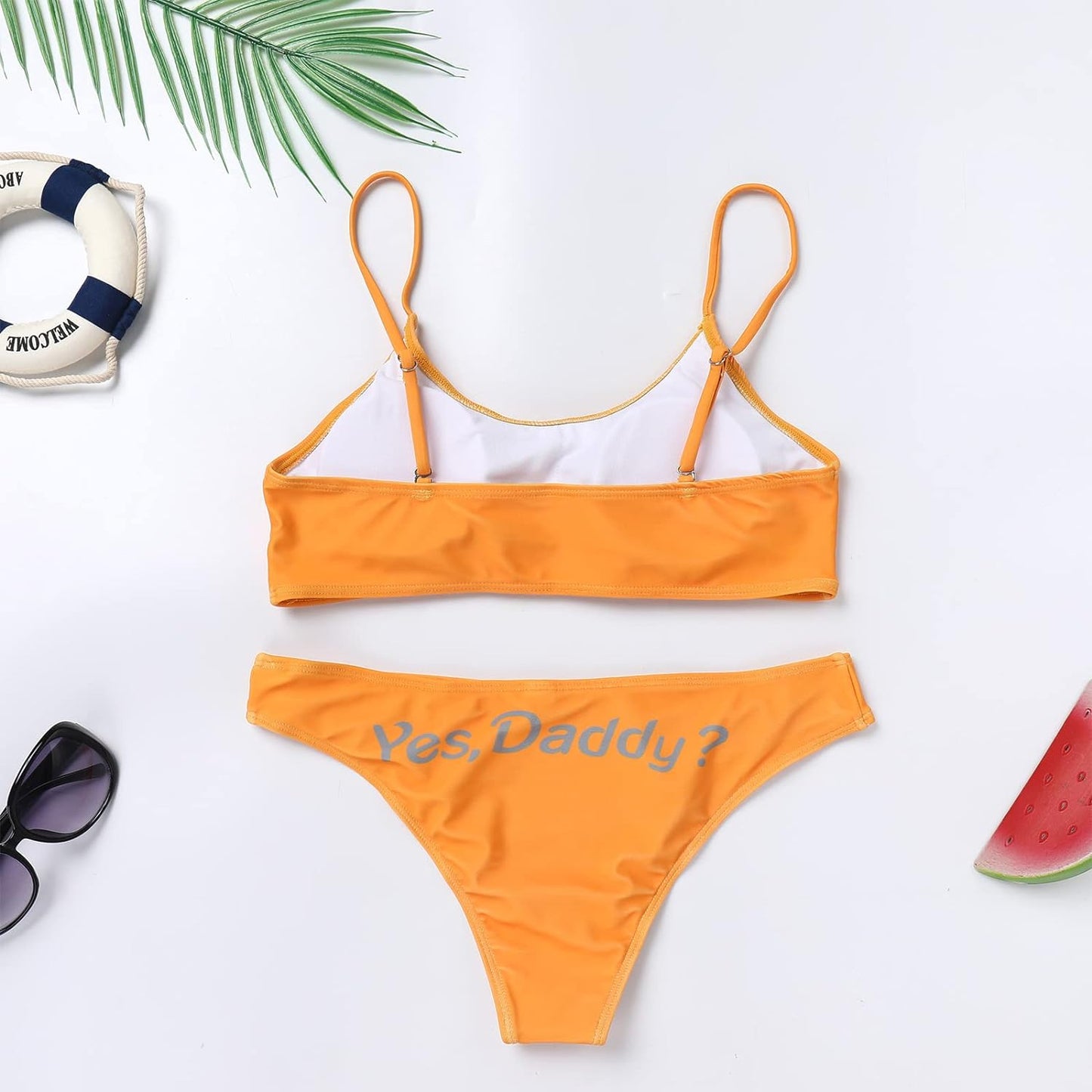 Women'S 2Pcs Come Here Daddy Please Printed Bikini Swimsuit Bathing Suit Padded Bra Top Panty Strappy Lingerie Set Sleepwear