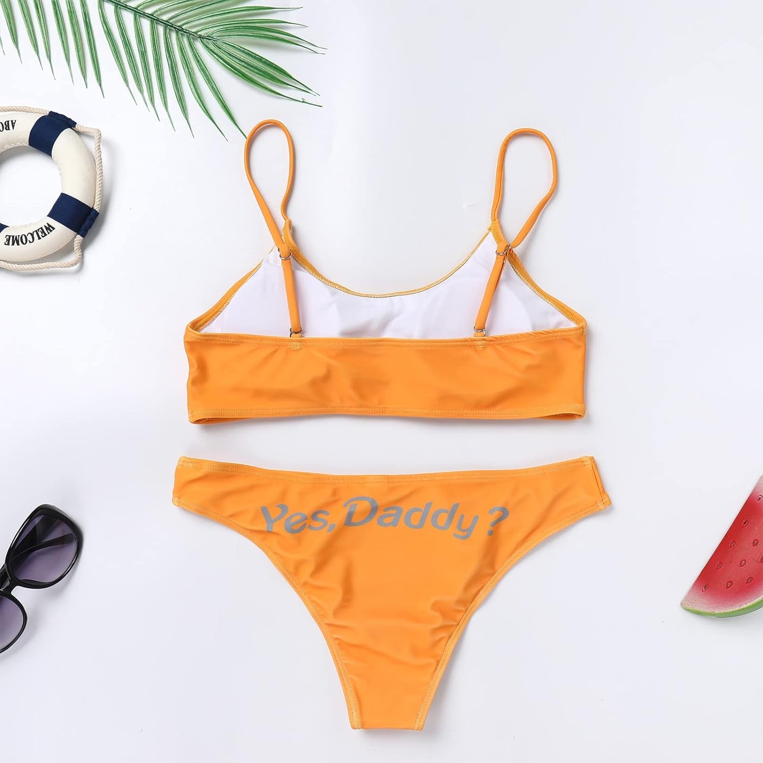 Women'S 2Pcs Come Here Daddy Please Printed Bikini Swimsuit Bathing Suit Padded Bra Top Panty Strappy Lingerie Set Sleepwear