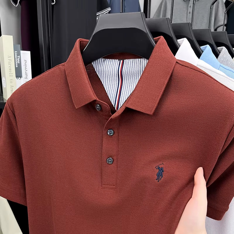 100% Pure Cotton Short Sleeved Men'S Polo Shirt Summer Fashion High-End Brand Pony Embroidery Golf Top Casual Business T-Shirt
