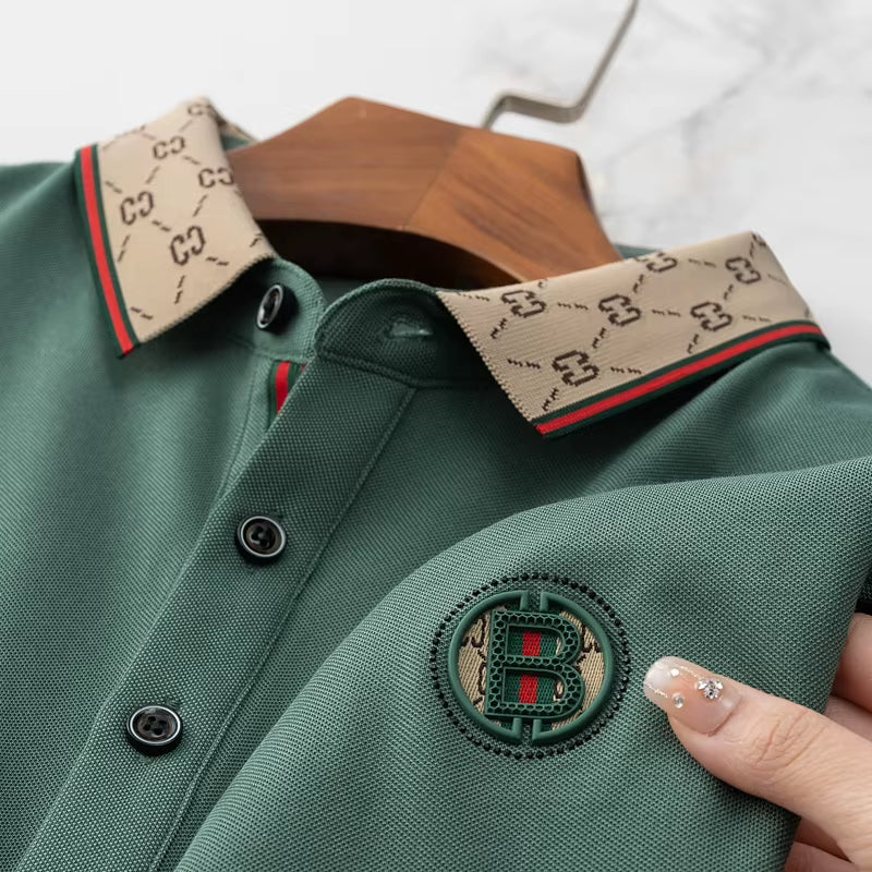 Men'S Fashion 2025 Short Sleeved Summer Polo Shirt High End Design Exquisite Ice Silk Embroidered Breathable T-Shirt