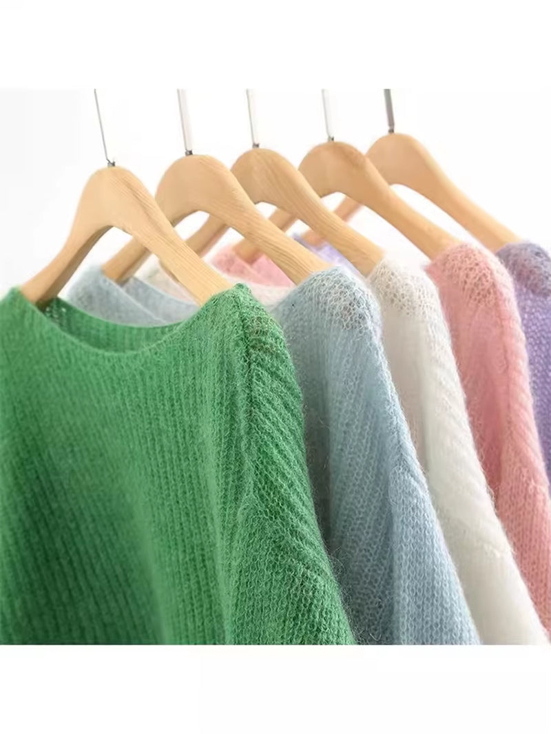 Elegant See-Through Women Sweater Pullover Loose Jumper Autumn Winter Soft Warm Women Knitwear Sweater Basic Solid Cashmere Tops