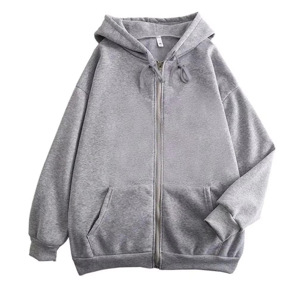 High Street Hoodie Men Solid Color Zip up Long Sleeve Loose Jacket Coats Casual Hooded Sweatshirt Y2K Fashion Outdoor Clothes