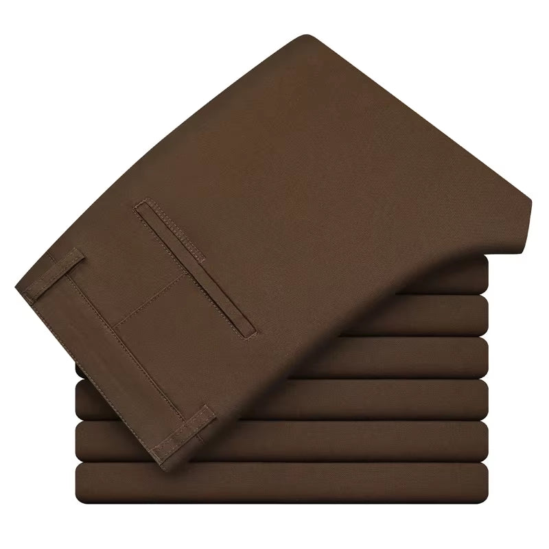 97% Cotton Men'S Casual Pants Autumn Fashion Comfortable Elastic Slim Straight Business Trousers Black Armygreen Khaki