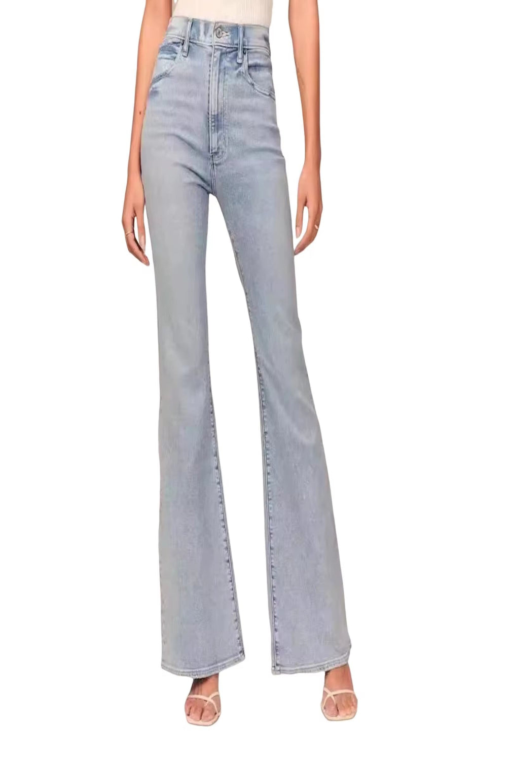 Mid Waisted Stretch Flare Jeans Women Denim Pants Wide Leg Butt-Lifted Casual Korean Style Skinny Bell Bottom Pocket Trousers
