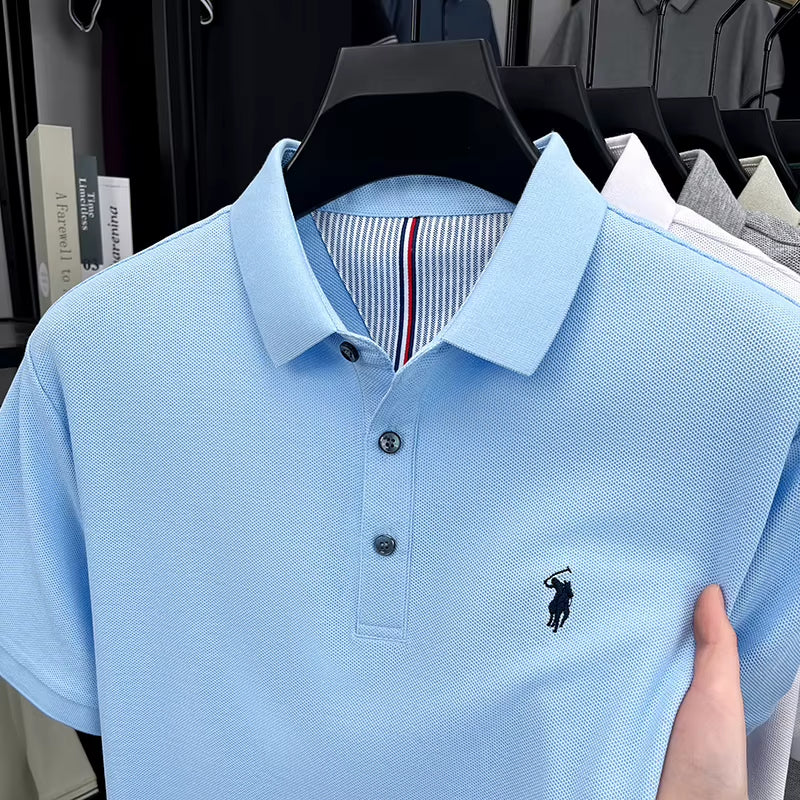100% Pure Cotton Short Sleeved Men'S Polo Shirt Summer Fashion High-End Brand Pony Embroidery Golf Top Casual Business T-Shirt