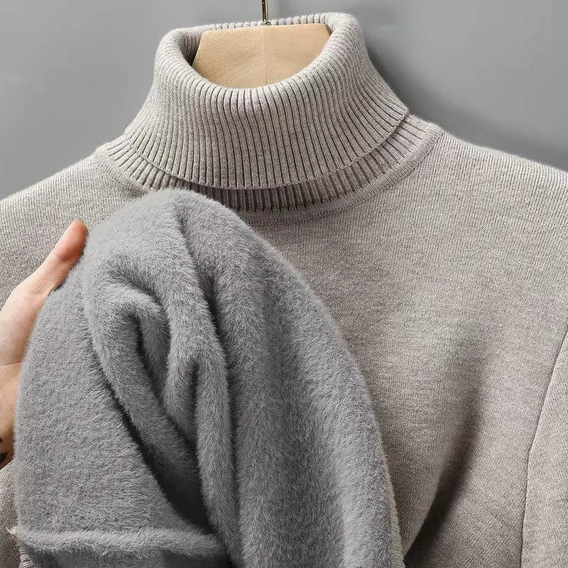 Sweatwear Mens Anti-Pilling High Quality Knitted Turtleneck Sweater Slim Fit Long Sleeve Pullover Solid Color Trend Men Clothing