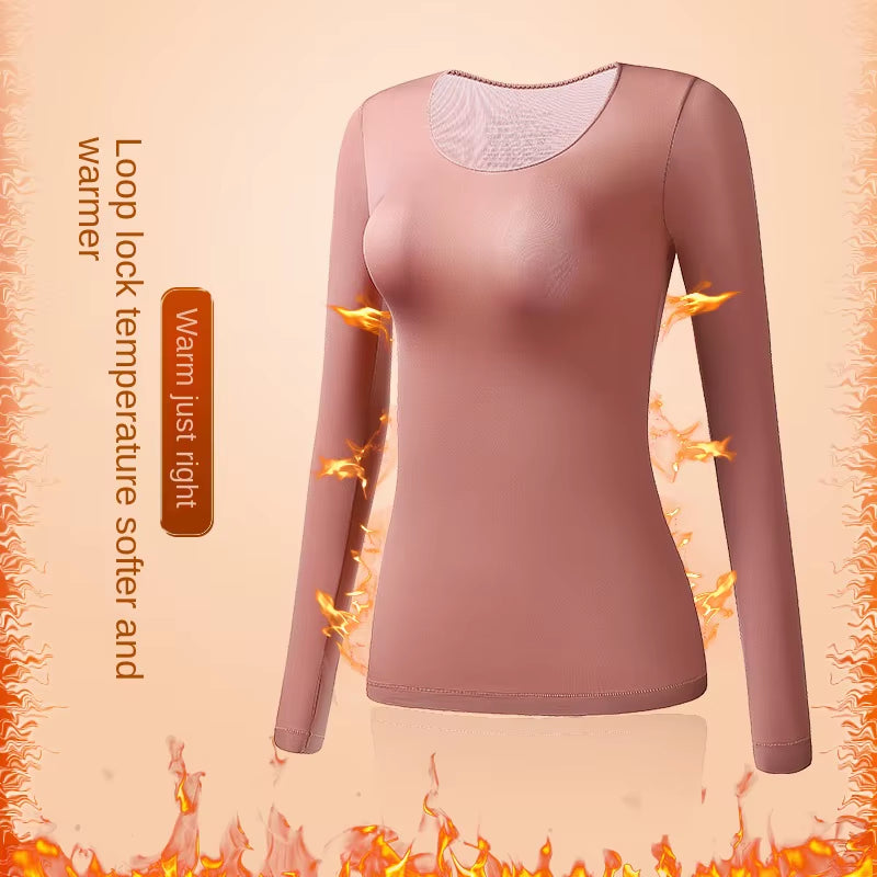 Women'S Thermal Underwear Autumn Winter Bottoming Shirt Long-Sleeved T-Shirt Thin Thermal Top Second Women'S Thermal Skin L-XL