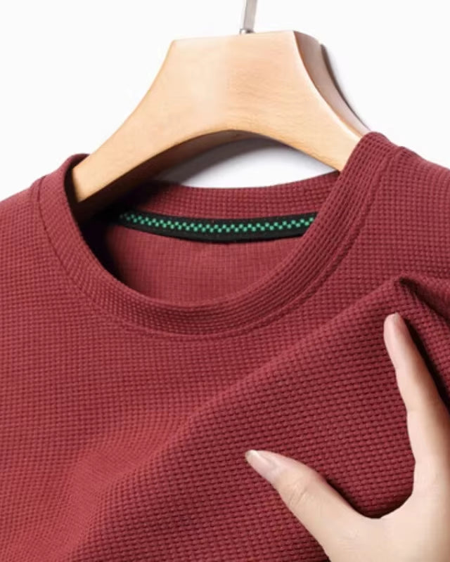 New Summer Waffle round Neck Short Sleeved T-Shirt for Men'S Short Sleeved Top