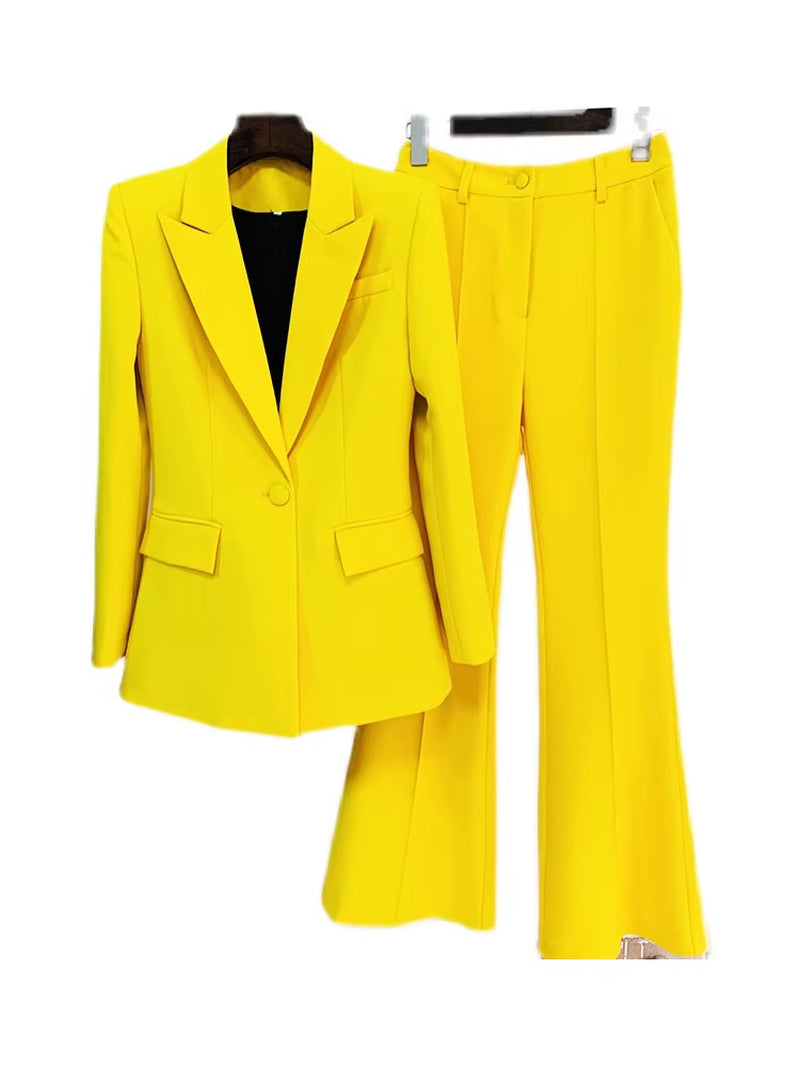 HIGH STREET Newest 2026 Runway Designer Suit Set Women'S Single Button Blazer Flare Pants Suit