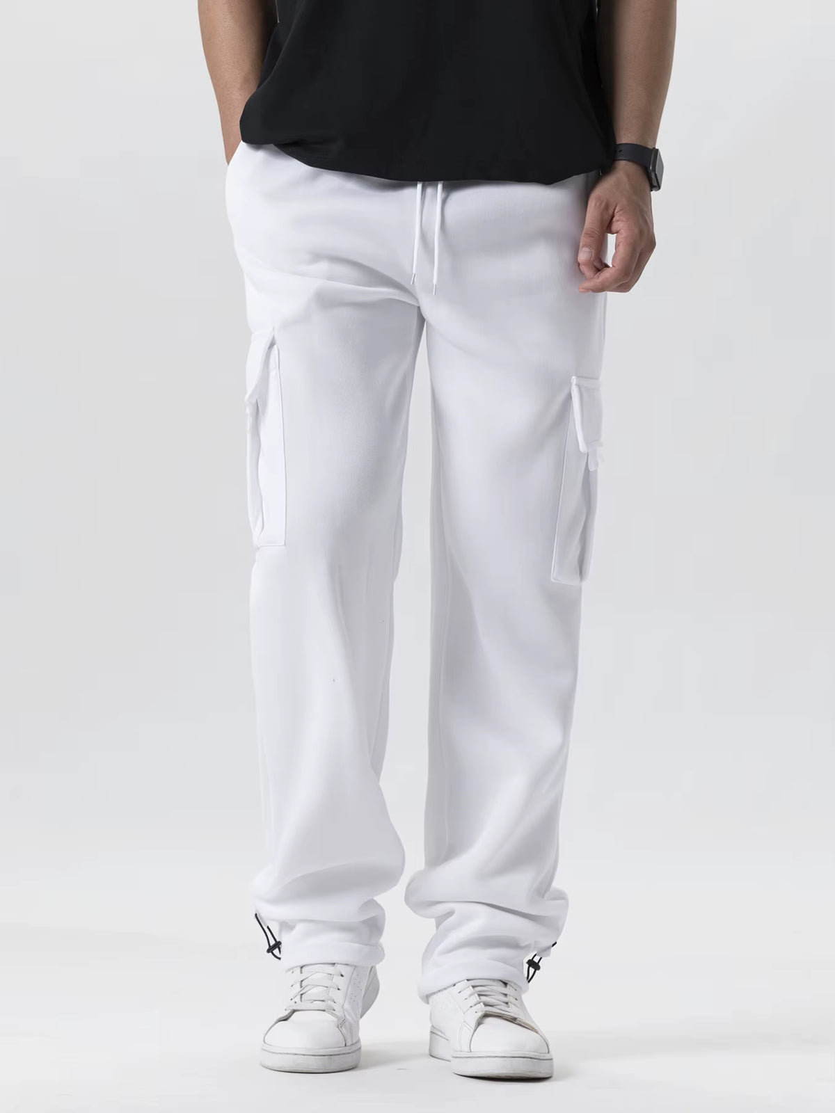 Mens Sweatpants Straight Fit Joggers for Sports and Streetwear Loose Oversized Drawstring Long Pants Men Multi-Pocket Pants