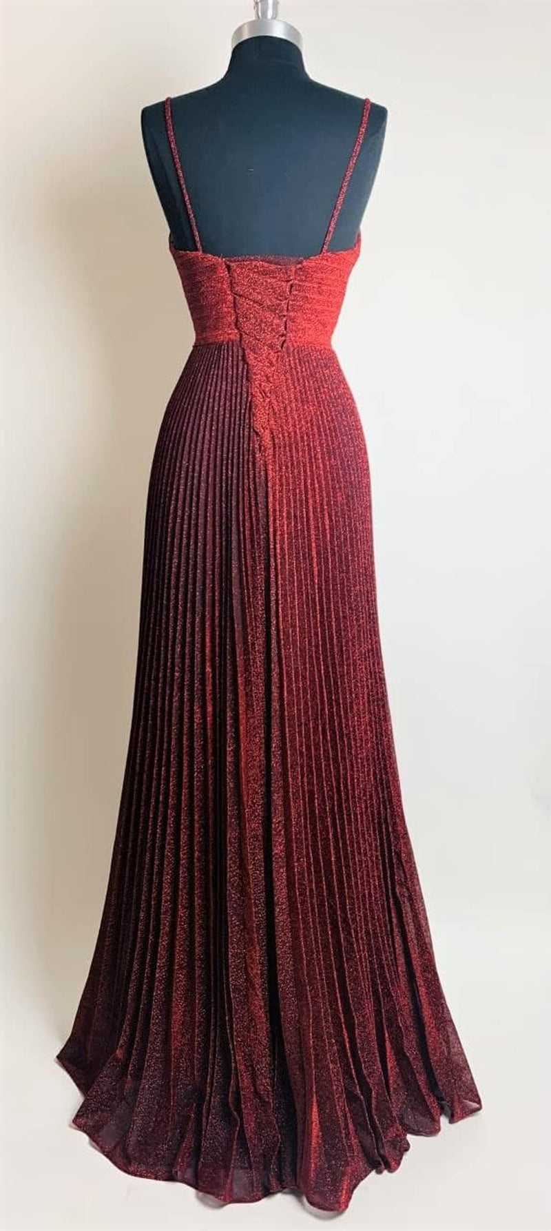 Women'S Metallic Glitter Pleated Long Prom Formal Dress