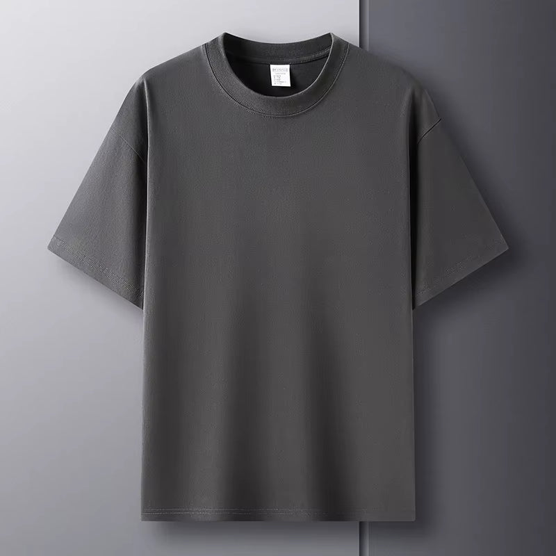 100% Pure Cotton Summer High-End Brand Men'S Short Sleeve round Neck Fashionable Style Half Sleeved Top Breathable T-Shirt