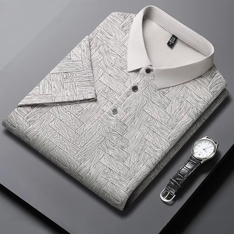 2024 Summer New Men'S Business Print Short Sleeved POLO Shirt Comfortable and Cool Casual Fashion T-Shirt