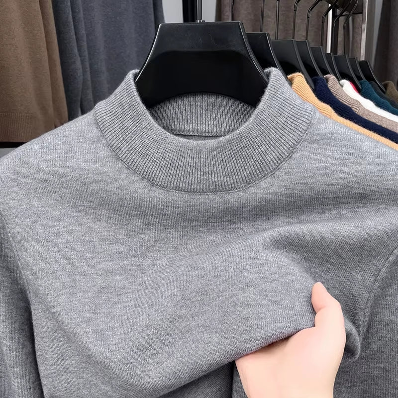 Half Turtleneck Knitwear Sweater New Autumn/Winter Mock Neck Sweatshirts Solid Color Pullovers Man Brand Casual Mens Clothing