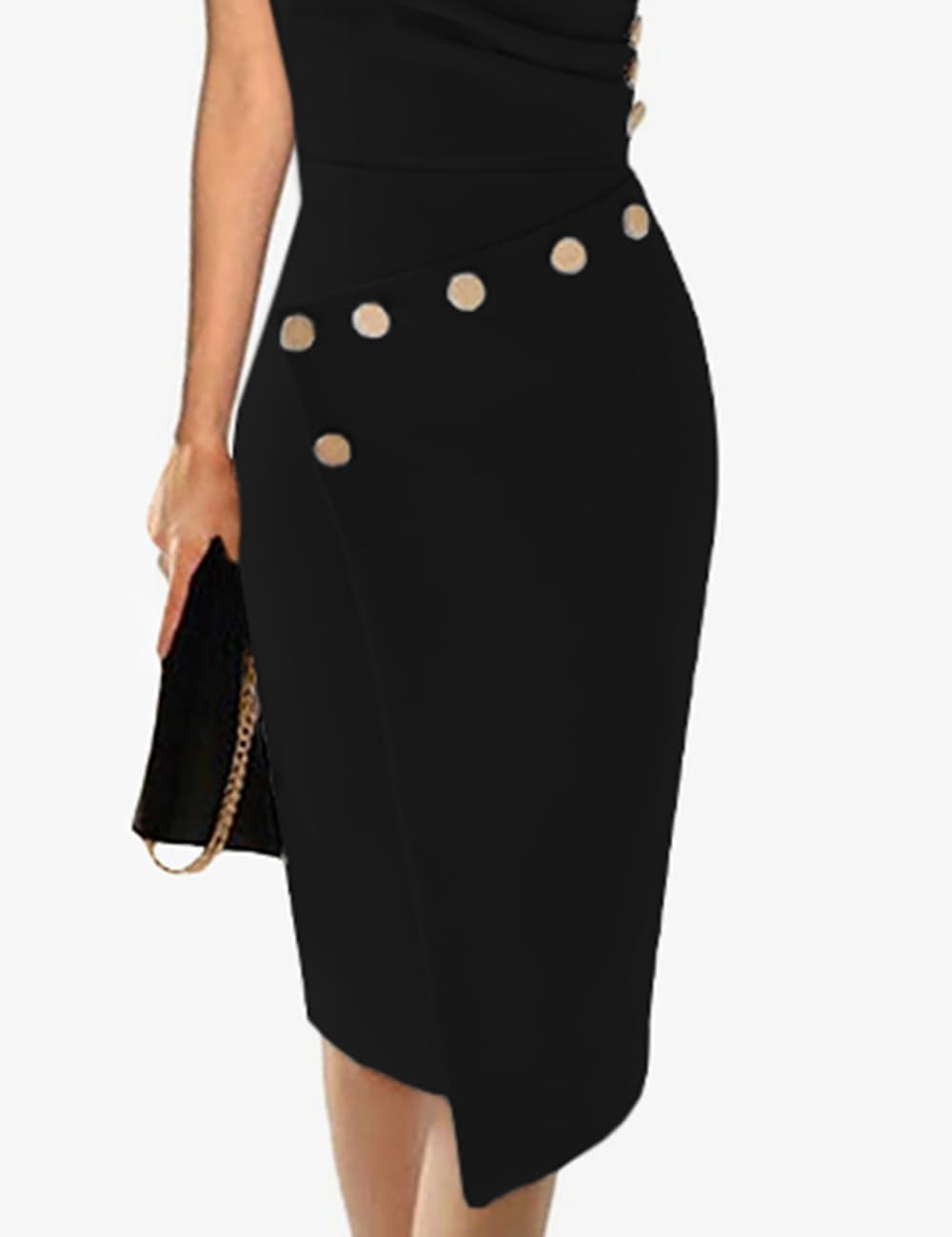 Women'S Deep V Neck Casual Work Bodycon Cocktail Party Pencil Midi Dress