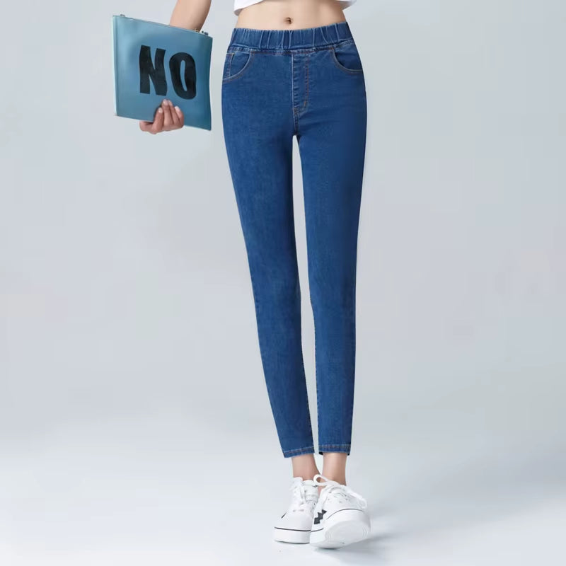 Women'S Elastic High Waist Skinny Jeans Clothes 5XL 6XL Fashion Women Black Blue Pocket Mom Jeans Skinny Stretch Denim Pants