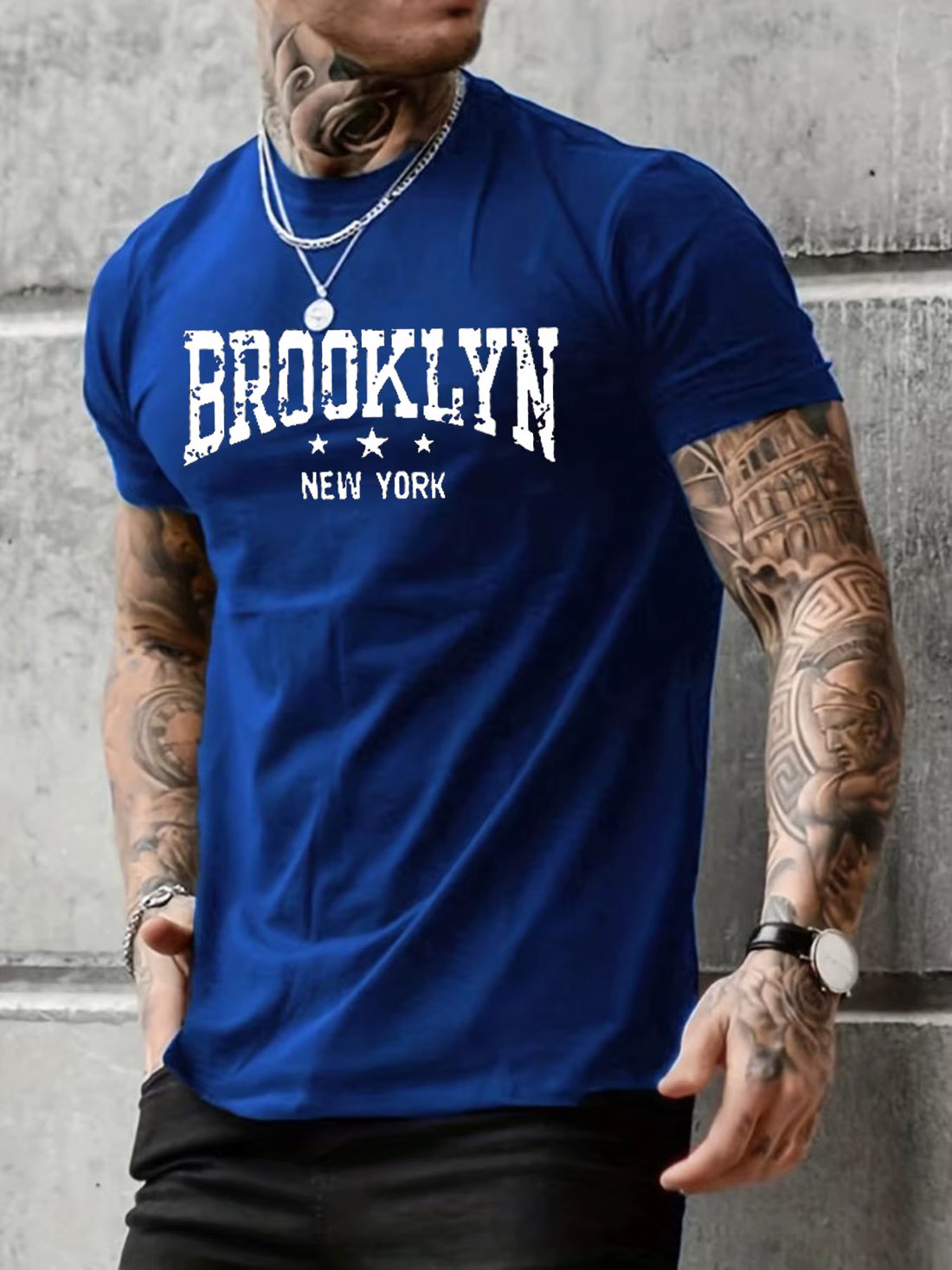 Men'S 100% Pure Cotton Summer Casual Loose Brooklyn New York Letter Printed Comfortable round Neck Short Sleeved T-Shirt Top