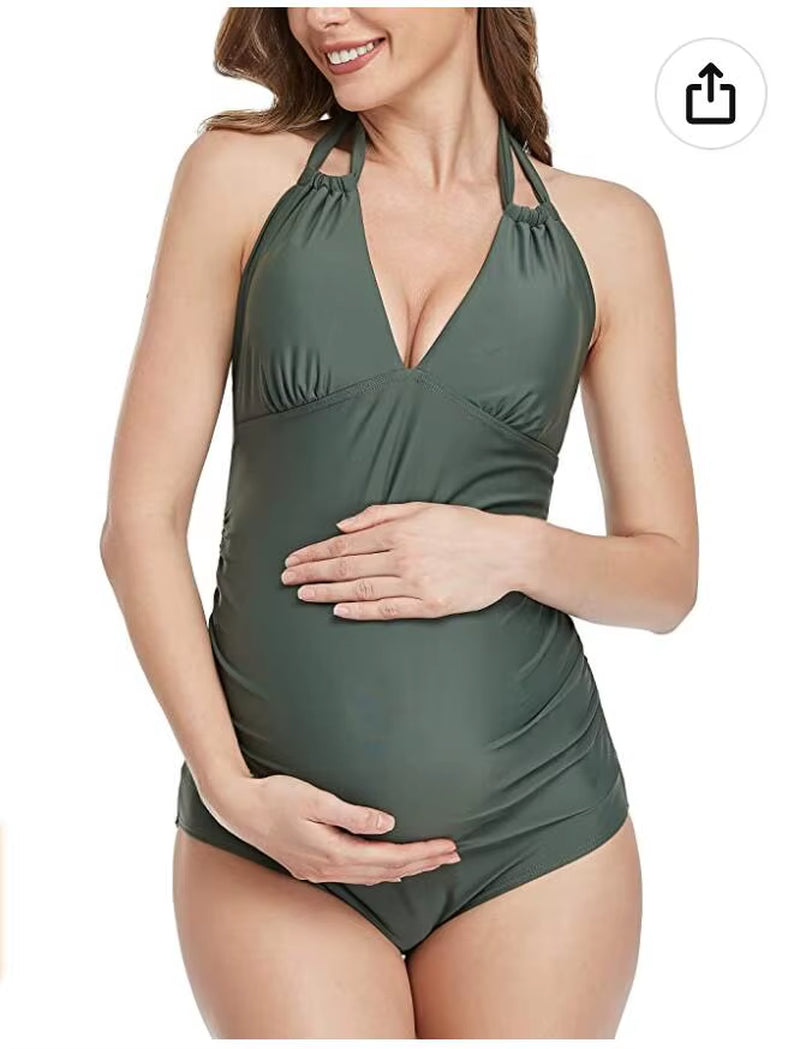 2023 Maternity Swimwear One Piece Swimsuit Beachwear Solid Summer Swimwear Women