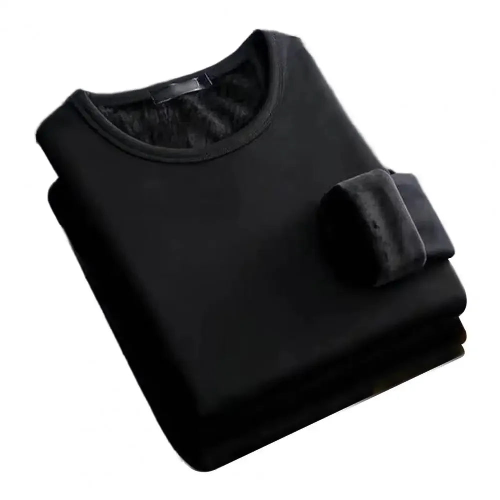 Winter Men'S Long-Sleeved Thermal Underwer T-Shirt Fleece Bottoming Shirt round Neck Shirt Fashion plus Velvet Padded T-Shirt
