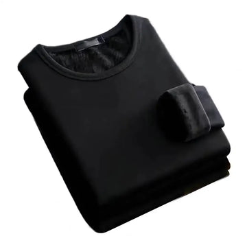 Winter Men'S Long-Sleeved Thermal Underwer T-Shirt Fleece Bottoming Shirt round Neck Shirt Fashion plus Velvet Padded T-Shirt