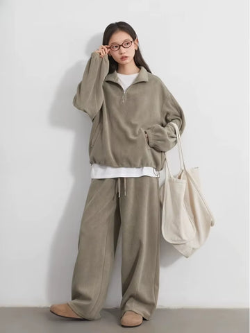 Women Sweatsuit Loose Casual New Granular Velvet Stand Collar Female Top Pants Set for Woman Sport Autumn Winter 2025