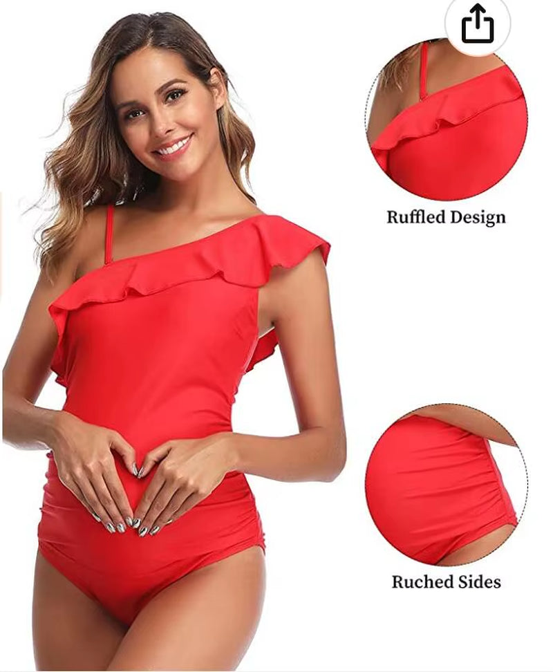 2023 Maternity Swimwear One Piece Swimsuit Beachwear Solid Summer Swimwear Women