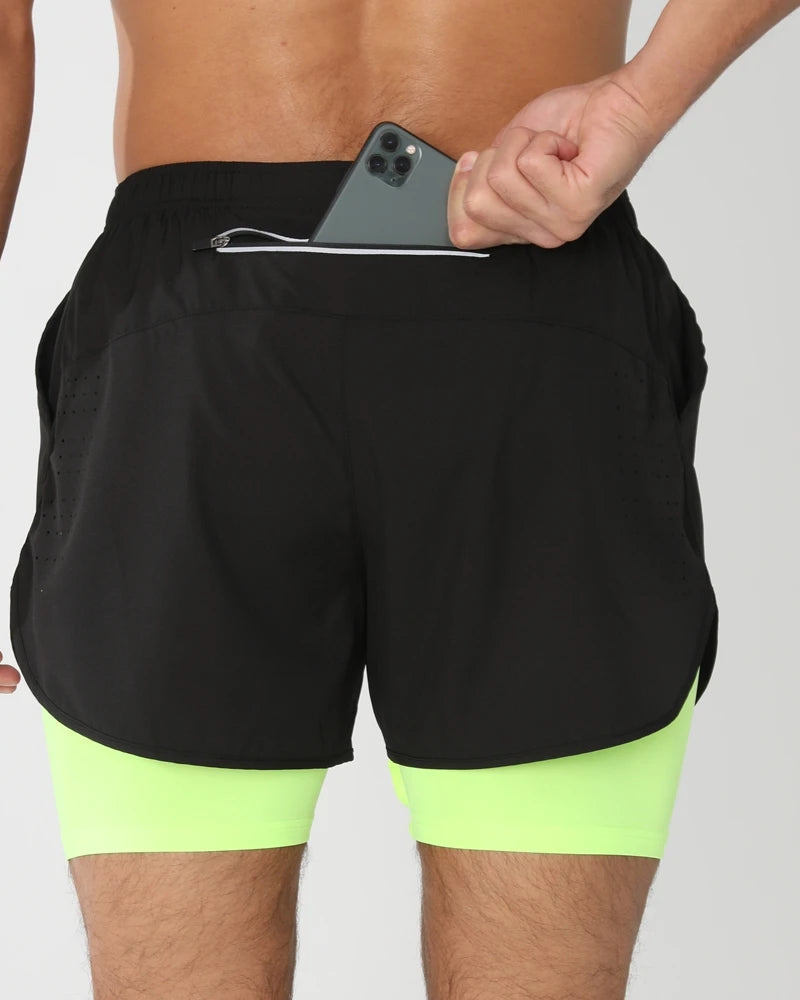 2025New Men Running Shorts Gym Sports Shorts 2 in 1 Quick Dry Workout Training Gym Fitness Jogging Short Pants Summer Men Shorts