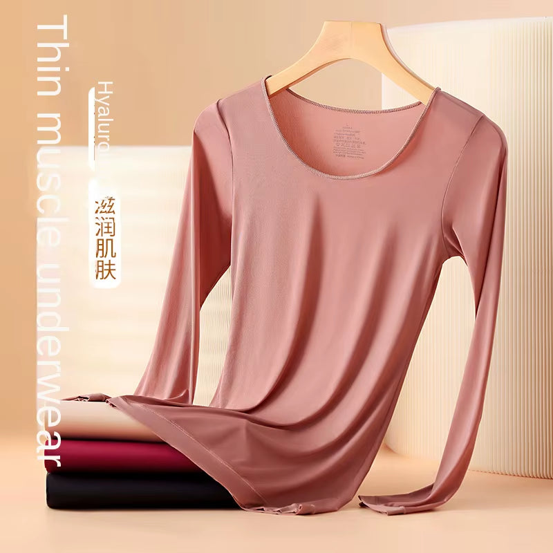 Women'S Thermal Underwear Autumn Winter Bottoming Shirt Long-Sleeved T-Shirt Thin Thermal Top Second Women'S Thermal Skin L-XL