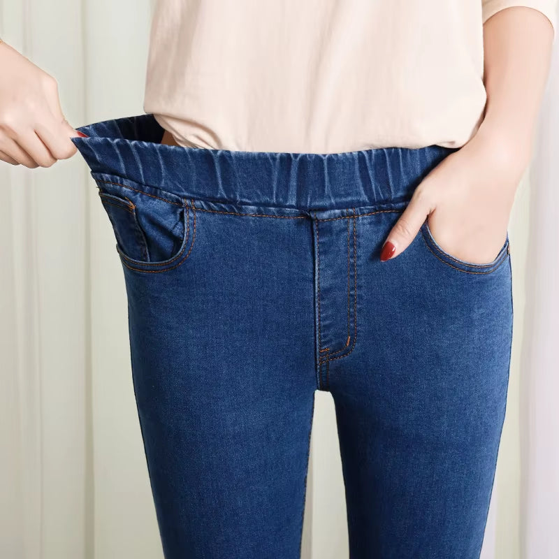 Women'S Elastic High Waist Skinny Jeans Clothes 5XL 6XL Fashion Women Black Blue Pocket Mom Jeans Skinny Stretch Denim Pants