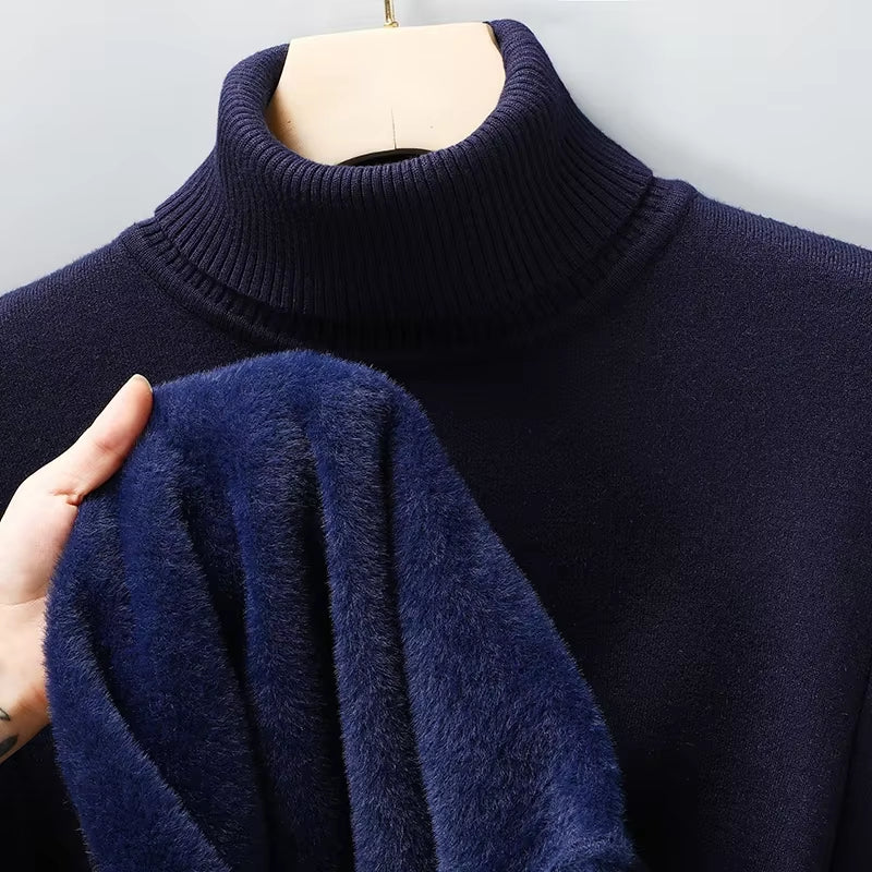 Sweatwear Mens Anti-Pilling High Quality Knitted Turtleneck Sweater Slim Fit Long Sleeve Pullover Solid Color Trend Men Clothing