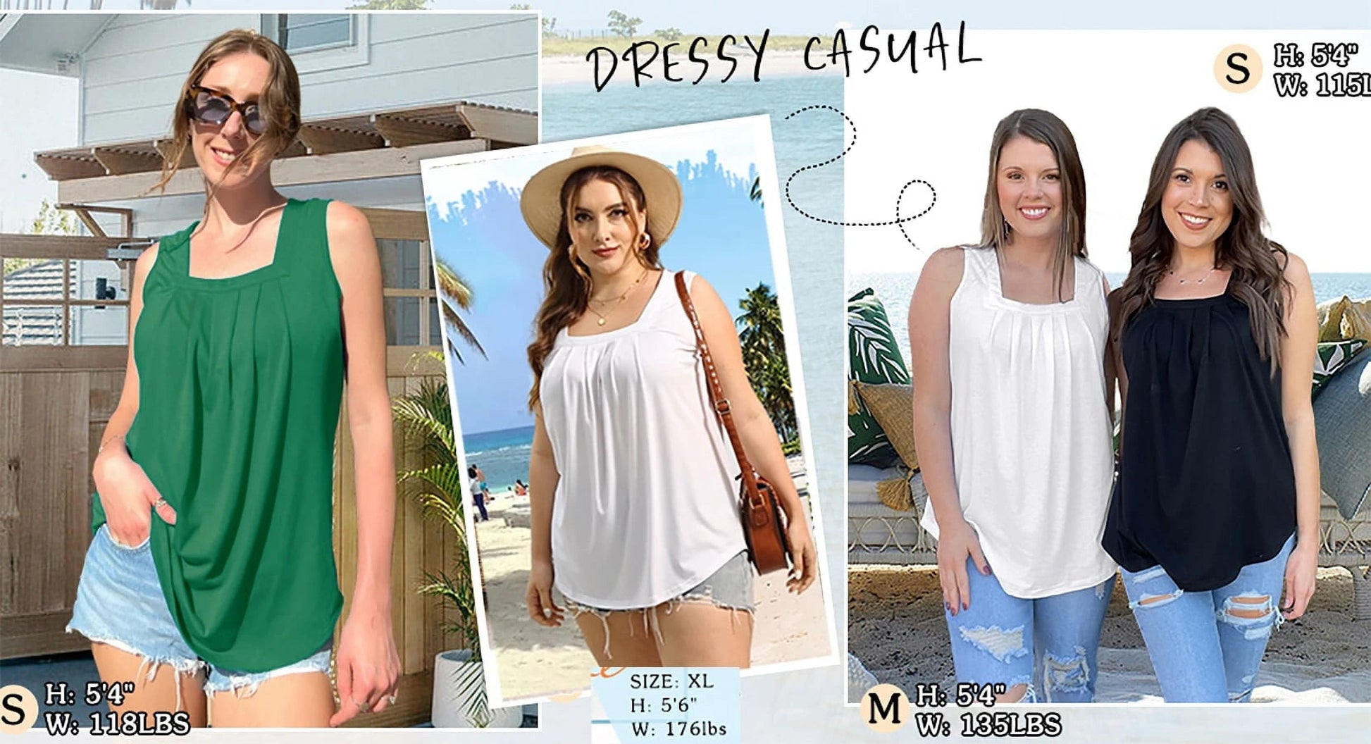 Tank Tops for Women Pleated Square Neck Sleeveless Summer Tops Curved Hem Flowy Shirts
