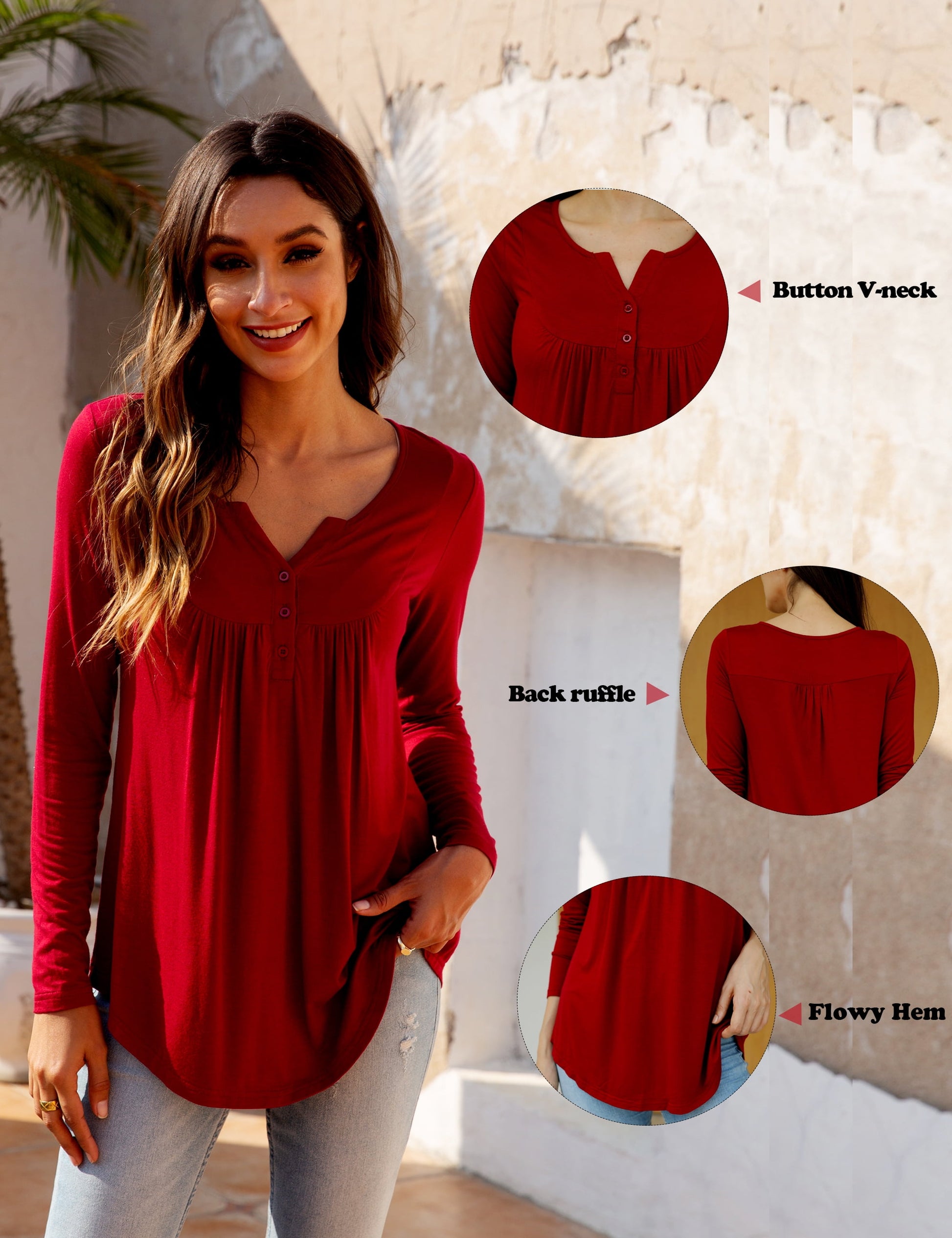Women'S plus Size Tunic Tops Long Sleeve V Neck Casual Blouses M-4X