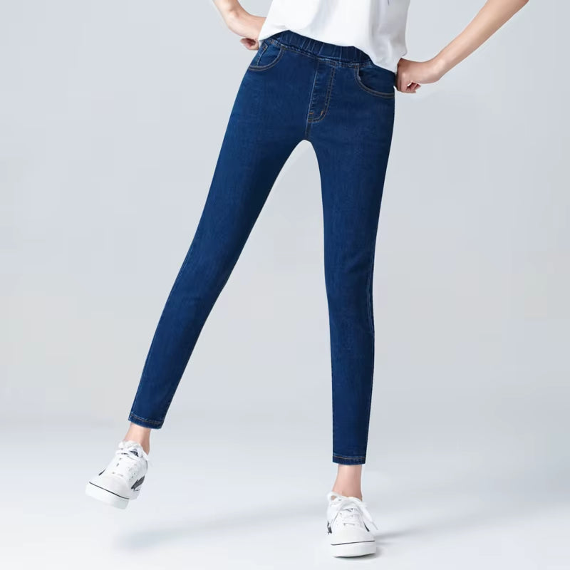 Women'S Elastic High Waist Skinny Jeans Clothes 5XL 6XL Fashion Women Black Blue Pocket Mom Jeans Skinny Stretch Denim Pants