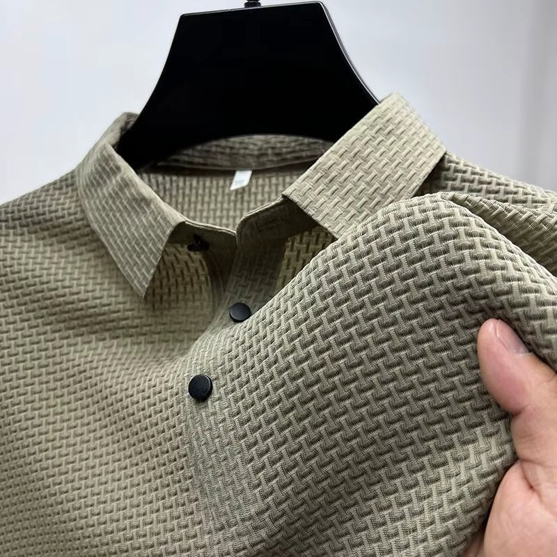Summer New Men'S Lop-Up Hollow Short-Sleeved Polo Shirt Ice Silk Breathable Business Fashion T-Shirt Male Brand Clothes