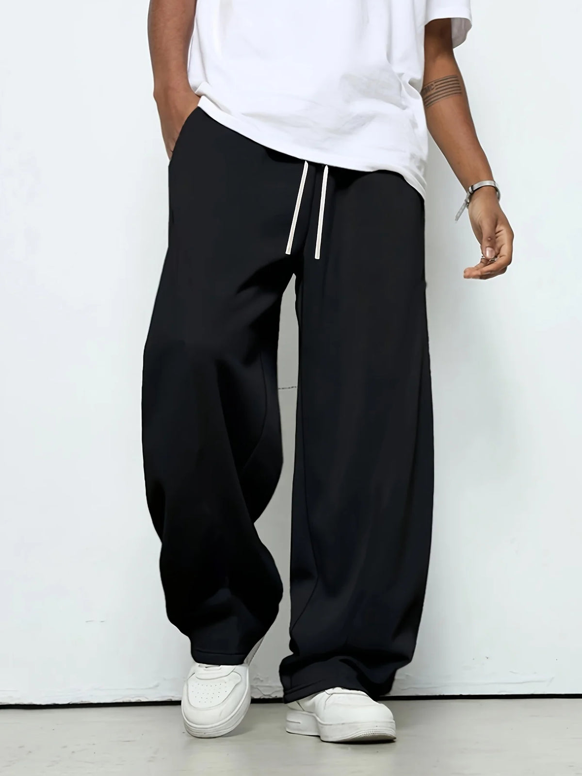 Men'S Heavy Breathable Sports Jogging Pants Elastic Drawstring Waist Loose Straight Casual Trousers Thick Men'S Sweater Pants