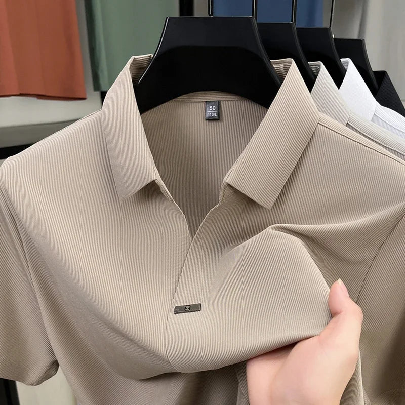 2026 New Men'S Casual and Fashionable Solid Color Short Sleeved Polo Shirt Comfortable and Versatile Summer T-Shirt