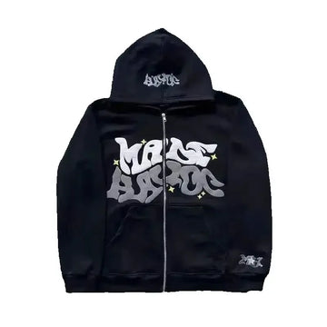 2026 European and American Fashion Fleece Print Zippered Hooded Sweatshirt for Men and Women, Casual Multi-Functional Sports Top