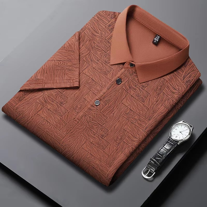 2024 Summer New Men'S Business Print Short Sleeved POLO Shirt Comfortable and Cool Casual Fashion T-Shirt
