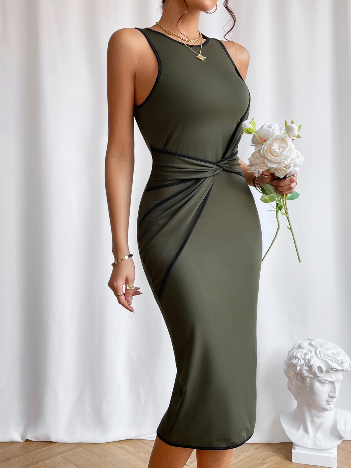 Priv Twist Front Contrast Binding Tank Dress
