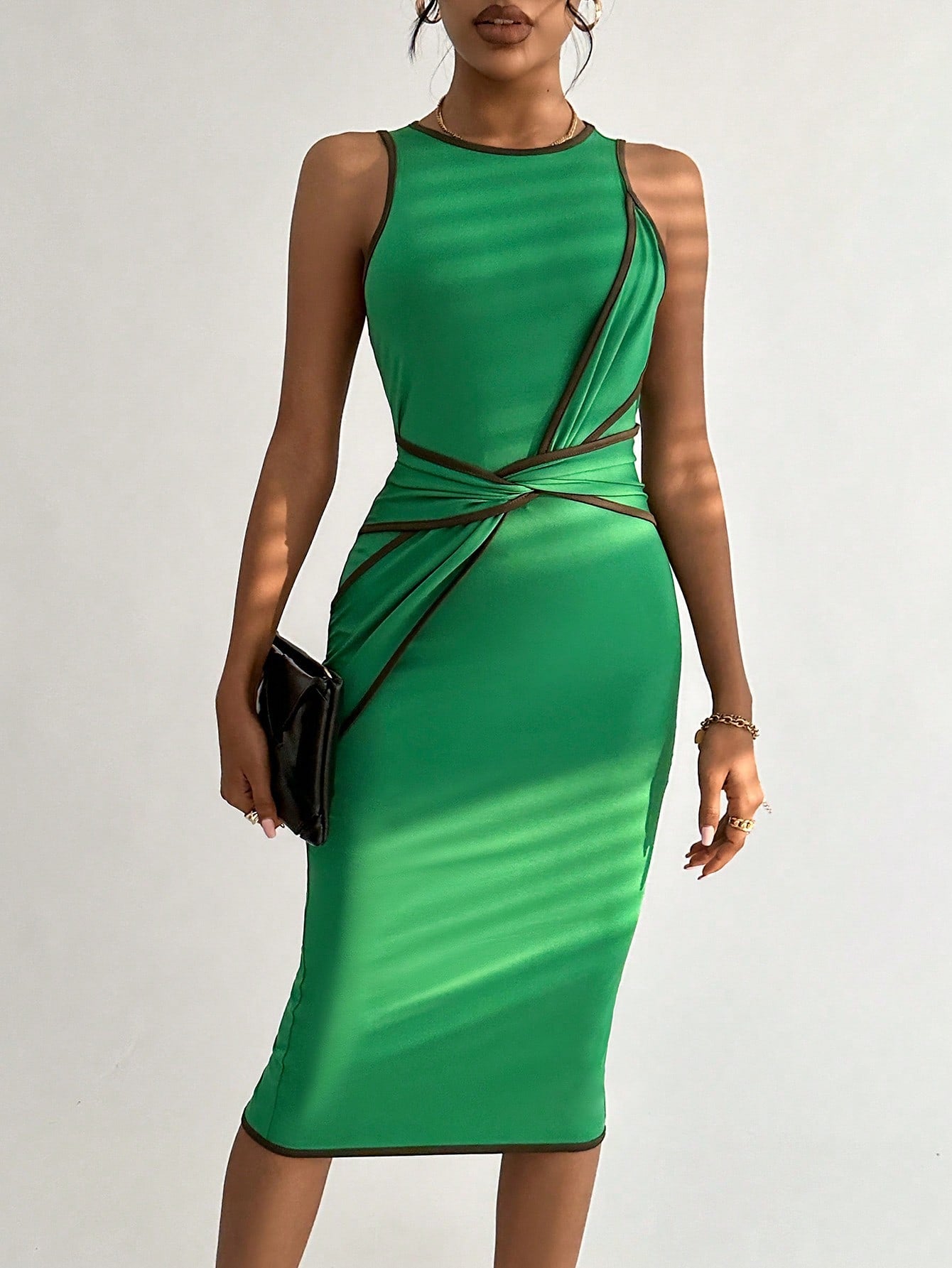 Priv Twist Front Contrast Binding Tank Dress