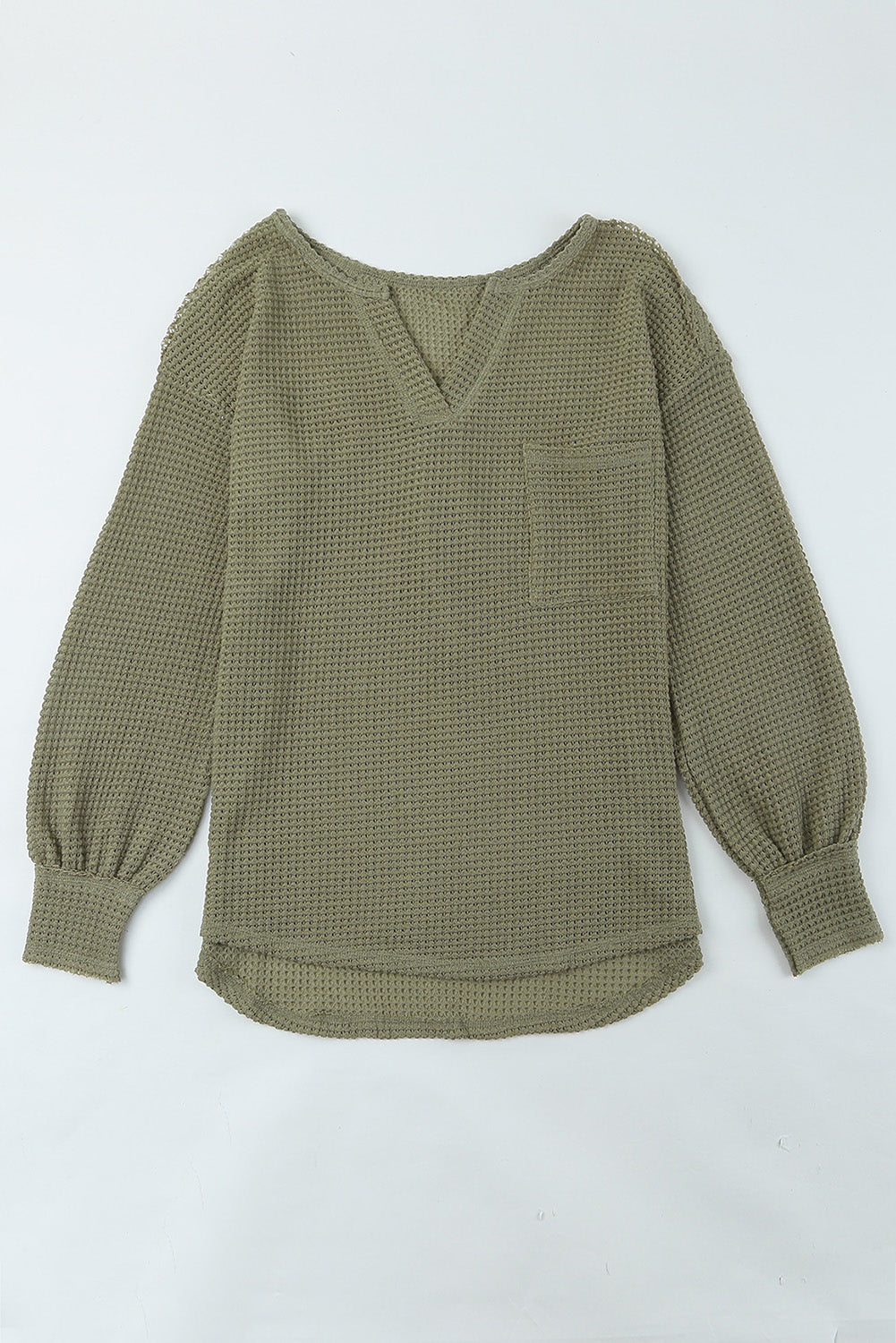 Waffle-Knit Notched High-Low Top